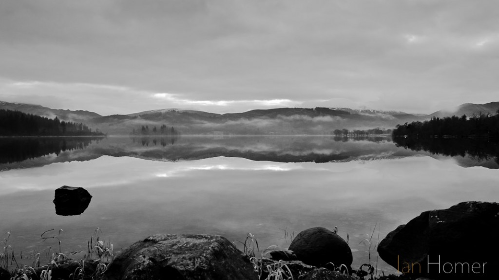 Loch Ard, mirror calm  at last light.