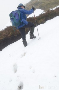 The return leg across the ridge involves a few 'lumps' - this one covered in quite deep snow.