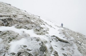 Ian Homer Photography. Ben Lomond - the so-called tourist track on the way down is just covered in ice and snow.